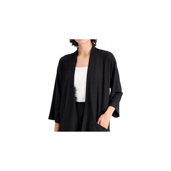 EILEEN FISHER Womens Pocketed Open Front Bell Sleeve Jacket - Picture 1 of 2